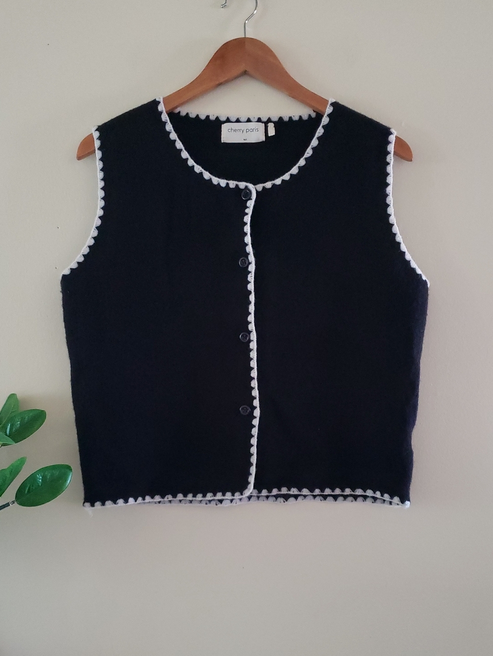 Cherry Paris Soft Knit Button Front Sleveeless Vest - M/L
